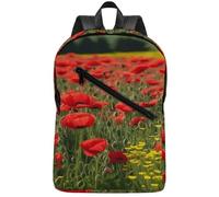 KHAUERBC Sac à dos de randonnée fin et robuste pour ordinateur portable - Motif coquelicot rouge - Paysage de prairie