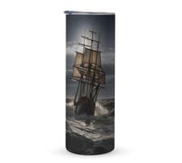 KHAUERBC Tasse à café de voyage avec poignée en forme de bateau de voile en tempête, gobelet à café de voyage à double couche, en acier inoxydable, isotherme sous vide, convient pour les
