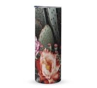 KHAUERBC Tasse à café de voyage avec poignée en forme de roses et cactus - En acier inoxydable - Isolation sous vide - Pour porte-gobelet de véhicule - 600 ml