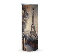 KHAUERBC Tasse de voyage romantique Paris avec poignée Tour Eiffel, 591 ml, en acier inoxydable, isolation sous vide, double couche, convient pour porte-gobelet de véhicule
