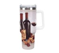 KHAUERBC Tasses à vin rouge avec paille et poignée, tasse à café à double paroi, isolation sous vide, bouteilles d'eau pour café glacé, thé, boissons chaudes et froides