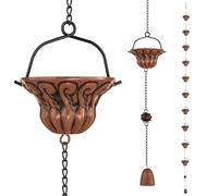 KHayRovies Chaîne de Pluie, chaînes de Pluie en métal de Longueur 2.3 m, Tuyau de Descente de Rechange pour gouttières, Fonctionnelle et décorative chaînes de Pluie suspendues (Vintage Copper)