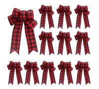 KHBNHJ Lot de 12 nœuds de couronne de Noël en toile de jute pour décoration de Noël - 19 x 23,9 cm (carreaux rouges)