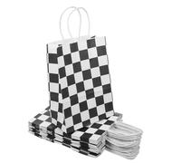 KHBUAB 24pièces Sac Cadeaux Motif Carreaux Noirs et Blancs Sacs Réutilisables pour Fête Thème Course à Auto Bonbons et Collations avec Ansé pour Anniversaire et Événement