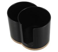 KHBUAB Boîte de Rangement Ronde Noire Compacte et Facile D'accès en Bambou et Plastique Double Compartiment Portable pour Cotons Démaquillants pour Voyages et Salle de Bain