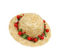 KHBUAB Chapeau de Paille Tressée Confortable et Ajusté pour Chien et Chat, Style Créatif Fleur Rouge pour Séances Photo et Fêtes d'anniversaire