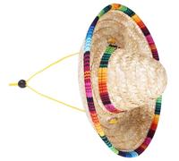 KHBUAB Chapeau de Soleil Style Mexicain Taille M, Cordon Réglable Tressé en Paille Beige Respirant et Léger pour Animaux de Compagnie pour Activités Estivales en Plein Air