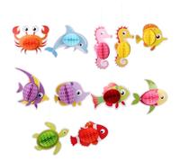 KHBUAB Décorations de Fête Formes Poissons et Tortues Lot de 11 en Papier Thème de L'océan Boules Décoratives Décoration Joyeuse pour Fête D'été Tropicale