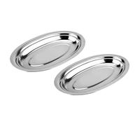 KHBUAB Lot de 2 Assiettes Ovales en Acier Inoxydable Épaissi, Antirouille et Robustes, pour Maison ou Restaurant, pour Steak et Petits Gâteaux