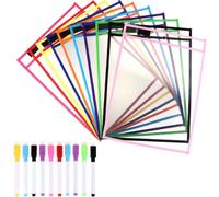 KHBUAB Pochettes Effaçables à Sec en Pet Résistantes Porte-feutre et Œillet Métallique, Manchon Multifonction pour Bureau et École, Réutilisable et Transparent Couleur Couleur Aléatoire