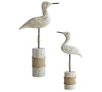 KHBUAB Statue D'oiseau de Rivage en Bois de Pin, Lot de 2 Figurines Rustiques de Mouette Debout pour Décoration Nautique Côtière et Décor de Table Plage
