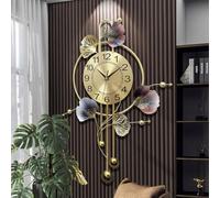 KHCCJP Grande horloge murale décorative - Horloge murale moderne silencieuse sans tic-tac - Motif feuille de ginkgo en métal style fantaisie pour salon, chambre à coucher, hôtel, porche (couleurs, 70