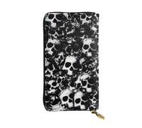 KHDKLXOHZ Élégant portefeuille long en cuir synthétique noir et blanc avec motif tête de mort humaine pour femme - Grande capacité - Porte-cartes de téléphone - Portefeuille pour cartes de crédit -