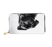 KHDKLXOHZ Long sac à main élégant en cuir pour femme | Joli carlin noir | Portefeuille en cuir synthétique avec fermeture éclair - Porte-cartes de téléphone - Porte-cartes de crédit - Organisateur de