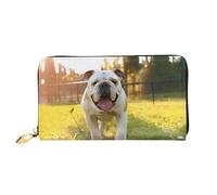 KHDKLXOHZ Long sac à main élégant en cuir pour femme | Joli chiot bouledogue | Portefeuille en cuir synthétique avec fermeture éclair pour téléphone, porte-cartes de crédit, porte-monnaie, pochette,