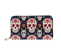 KHDKLXOHZ Long sac à main élégant en cuir pour femme | Tête de mort mexicaine | Portefeuille en cuir synthétique avec fermeture éclair - Porte-cartes de téléphone - Porte-cartes de crédit -