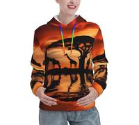 KHDKLXOHZ Sweat à capuche à manches longues pour femme Motif girafe sous l'arbre en Afrique Imprimé élégant ample Sweat à capuche décontracté avec grande poche - Pour adolescentes et femmes, 3D, S