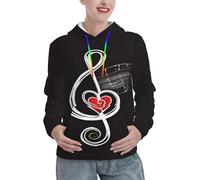 KHDKLXOHZ Sweat à capuche à manches longues pour femme - Motif symboles musicaux - Élégant - Ample - Avec grande poche - Pour adolescentes et femmes, 3D, XXL