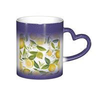 KHDKLXOHZ Tasse à café amusante avec poignée en forme de cœur et motif citrons tropicaux frais - 325 ml - Cadeau amusant pour la famille, les amis (boîte cadeau)