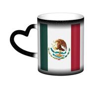 KHDKLXOHZ Tasse à café en céramique avec motif de drapeau du Mexique - 325 ml - Changement de couleur - Tasse sensible à la chaleur avec poignée en forme de cœur et motif 3D - Cadeau amusant