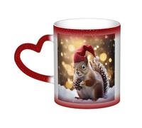 KHDKLXOHZ Tasse à café en céramique avec motif écureuil de Noël mignon - 325 ml - Changement de couleur - Tasse sensible à la chaleur avec poignée en forme de cœur et motif 3D - Cadeau amusant pour