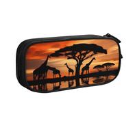 KHDKLXOHZ Trousse à crayons de grande capacité avec fermeture éclair Motif girafe sous l'arbre en Afrique - Pour l'école, les étudiants, les filles, les garçons, les femmes, les hommes, Noir , 3 D