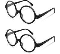 KHDULQ 2 Paires Fausses Lunettes de Vue -Lunettes de Magicien-Verres Sans Correction Rondes d'écolier Humour Monture Ronde Sorcier Noires pour Jeu de Rôle et Décoration enfant Fête Costumée,Carnaval