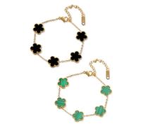 KHDULQ 2 Pièces Bracelet Femme,Bracelet Trèfle a Quatre Feuilles7,48 + 1,96 In,Bracelet Personnalisé 18K Or Bracelet Porte Bonheur,Cadeau Saint Valentin Femme Bijoux Acier Inoxydable (Vert, Noir)