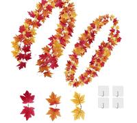 KHDULQ 2Pcs Guirlande de Feuilles d'Érable Artificielles,Propos 2 M/Pièce Automne Guirlande d'automne Suspendu Vignes,pour Thanksgiving Halloween Cheminée Décoration Noël,Livré 4 Crochets(Ax2
