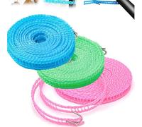 KHDULQ 3 Stücke 5M Camping wäscheleine,Nylon Wäscheleine Draußen Camping Windfeste Wäscheleine Reise Extra Stark Wäscheleine Ausziehbar Wand, Für Innen- Und Außencamping Kleiderbügel, Blau/Grün/Rosa