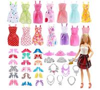 KHDULQ 32 PCS Vêtements Barbie, Robe Barbie Femme, Accessoire Poupee, pour Poupée 11pouces, Contient 10 Vêtements, 10 Paires de Chaussures, 6 Couronnes et 6 Accessoires (Plastique, Tissu)