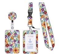 KHDULQ Collier Porte Carte, Porte Badge, Porte Badge Tour De Cou (Motif Fleur Orange) Pour Fournitures De Bureau Et Scolaires.