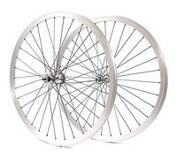 KHE Fixie Jeu de roues 700c 28" à double chambre 32 trous Argenté Hauteur 30 mm Pignon rigide et libre