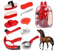 KHEARPSL Kit de toilettage pour cheval, brosses pour le toilettage de chevaux avec sac fourre-tout, grattoir à sueur, peigne à curry, brosse, cure-sabot, fournitures de toilettage pour cheval