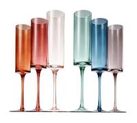 Khen Lot de 6 flûtes à champagne colorées | Lot de 6 verres à martini à pied style art déco vintage pour champagne, cocktail, margarita, mariage, idée cadeau, couleurs pastel discrètes uniques