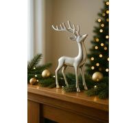 khevga Cerf décoratif 32 cm argenté - Figurine de Noël, décoration de table élégante et rebord de fenêtre, renne moderne