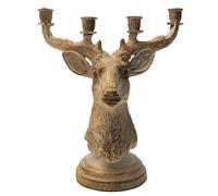 khevga Chandelier en bois de cerf pour 4 bougies - Argent - En polyrésine