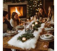 khevga Chemin de table - Aspect fourrure - Blanc crème - 120 x 30 cm