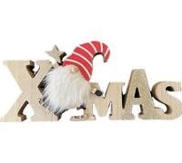 khevga Décoration de Noël en bois avec inscription Père Noël (rayures rouges)