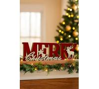 khevga Décoration de Noël - Inscription « Père Noël » - Décoration de table de Noël - Bois (rouge et doré)