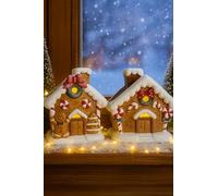 khevga Décoration de Noël maison en pain d'épice en terre cuite - Minuterie LED en lot de 2