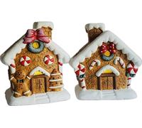 khevga Décoration de Noël Maison en pain d'épices en terre cuite - Minuteur LED en lot de 2