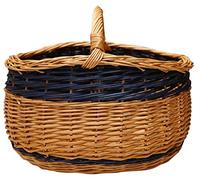 khevga Grand panier à provisions en osier naturel et bleu, panier tissé, 50 x 40 x 27 cm