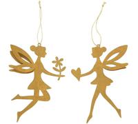 khevga Lot de 2 fées à suspendre en métal - Décoration rouille pour jardin et balcon - Résistant aux intempéries - Fées féeriques en métal avec finition rouille véritable - 11 x 19 cm