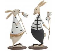 khevga Lot de 2 lapins décoratifs de Pâques en métal (noir)