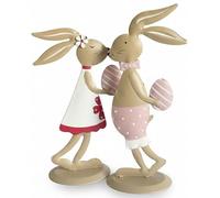 khevga Lot de 2 lapins décoratifs de Pâques en métal (rose)