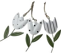 khevga Lot de 3 décorations printanières en métal Motif tulipe Noir/blanc