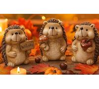 khevga Lot de 3 Figurines d'automne en polyrésine de hérisson en Terre Cuite Marron
