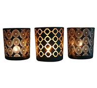 khevga Lot de 3 photophores en verre noir doré