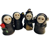 khevga Lot de 4 Figurines décoratives d'halloween - Mini Figurines décoratives Grim Reaper en Noir - Motifs Amusants de Faucheuse - Décoration de Table - Figurine de Collection - Idée Cadeau - Style